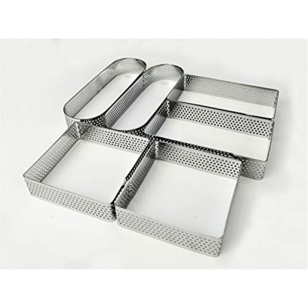 NewlineNY 스테인레스 스틸 6개 천공 타원형 직사각형 정사각형 타트 링 성형 도금, 6개 세트: 각 2개(13cm x 4cm 5