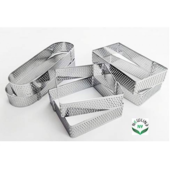 NewlineNY 스테인레스 스틸 6개 천공 타원형 직사각형 정사각형 타트 링 성형 도금, 6개 세트: 각 2개(13cm x 4cm 5