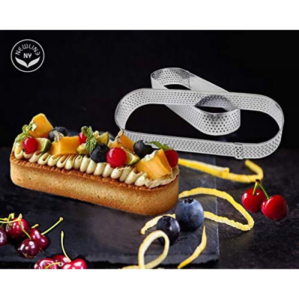 NewlineNY 스테인레스 스틸 6개 천공 타원형 직사각형 정사각형 타트 링 성형 도금, 6개 세트: 각 2개(13cm x 4cm 5