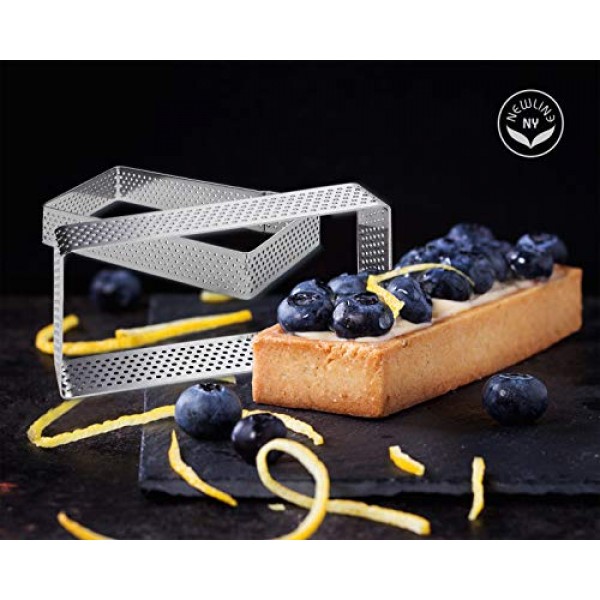 NewlineNY 스테인레스 스틸 6개 천공 타원형 직사각형 정사각형 타트 링 성형 도금, 6개 세트: 각 2개(13cm x 4cm 5
