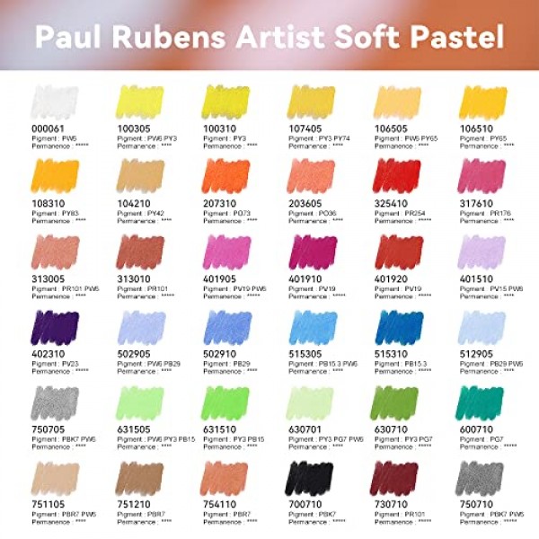 Paul Rubens 전문 소프트 파스텔, 36색 분필 파스텔, 페인팅, 드로잉, 블렌딩, 공예, 예술가, 초보자를 위한 이상적인 미술 용품을 위한 무독성 수제 소프트 분필 파스텔 세