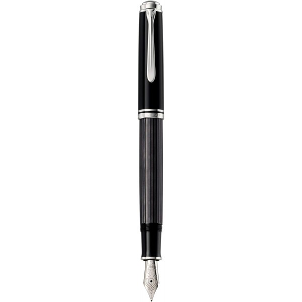 Pelikan 만년필 Souverän 405 Stresemann, 블랙 앤트러사이트, 펜촉 B(브로드), 선물 케이스에 담긴 고품질 피스톤 필러, 803830