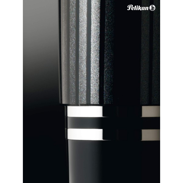 Pelikan 만년필 Souverän 405 Stresemann, 블랙 앤트러사이트, 펜촉 B(브로드), 선물 케이스에 담긴 고품질 피스톤 필러, 803830
