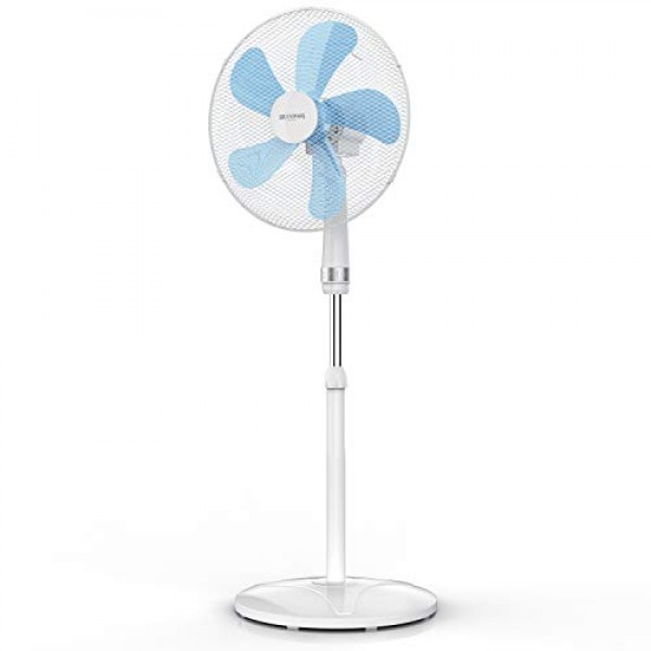 Brandson, 50W 바닥 팬, 40cm 바닥 팬, 높이 조절 가능, 기울기 각도 30° 조절 가능, 높은 공기 흐름, 3단계 속도 설정, 진동 80°, 흰색