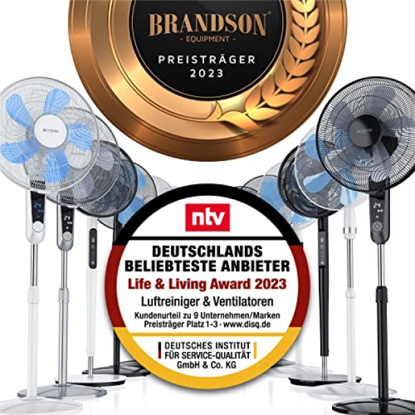 Brandson, 50W 바닥 팬, 40cm 바닥 팬, 높이 조절 가능, 기울기 각도 30° 조절 가능, 높은 공기 흐름, 3단계 속도 설정, 진동 80°, 흰색