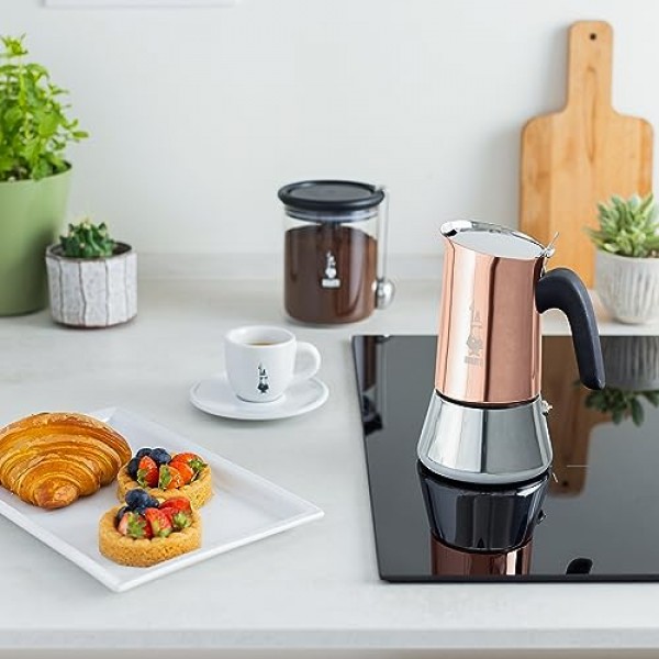 Bialetti - 뉴 비너스 인덕션, 쿡탑 커피 메이커, 모든 유형의 호브에 적합, 18/10 강철, 4컵(5.7온스), 알루미늄, 구리, 은