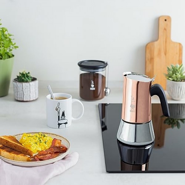 Bialetti - 뉴 비너스 인덕션, 쿡탑 커피 메이커, 모든 유형의 호브에 적합, 18/10 강철, 4컵(5.7온스), 알루미늄, 구리, 은