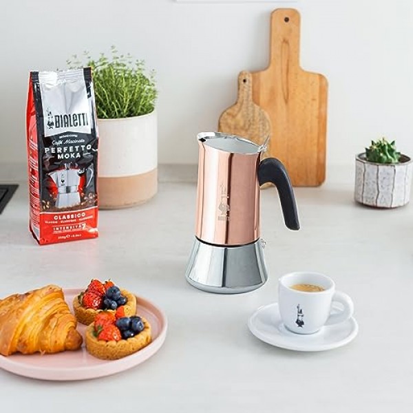 Bialetti - 뉴 비너스 인덕션, 쿡탑 커피 메이커, 모든 유형의 호브에 적합, 18/10 강철, 4컵(5.7온스), 알루미늄, 구리, 은