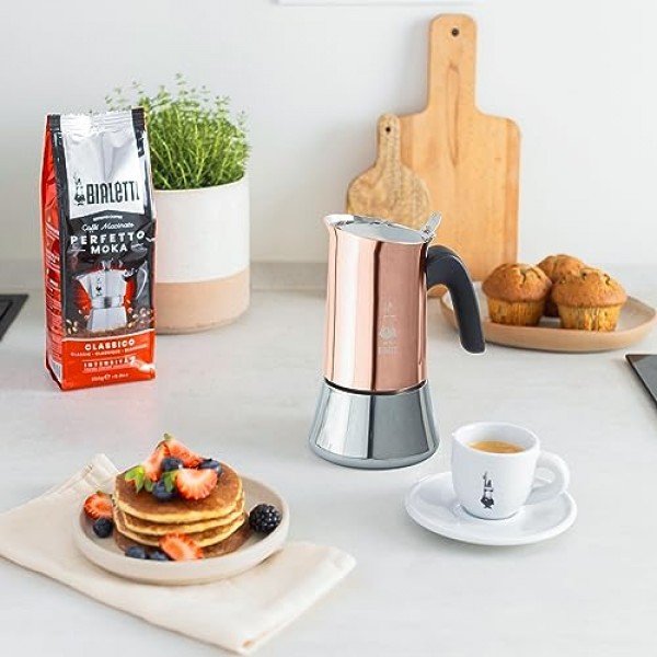 Bialetti - 뉴 비너스 인덕션, 쿡탑 커피 메이커, 모든 유형의 호브에 적합, 18/10 강철, 4컵(5.7온스), 알루미늄, 구리, 은