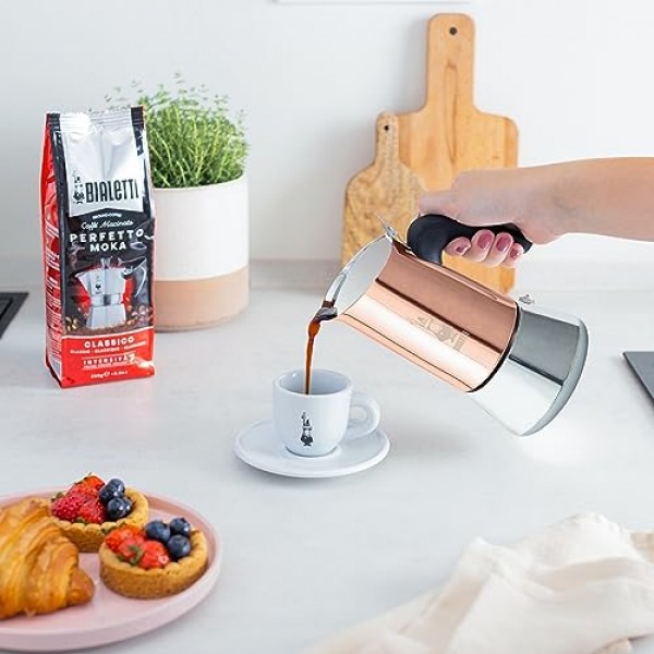 Bialetti - 뉴 비너스 인덕션, 쿡탑 커피 메이커, 모든 유형의 호브에 적합, 18/10 강철, 4컵(5.7온스), 알루미늄, 구리, 은
