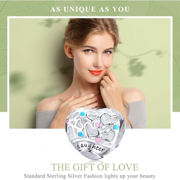 Lamenars Beloved Daughter Heart 925 Sterling Silver Bead Charm Fits European Charm Bracelets & 목걸이