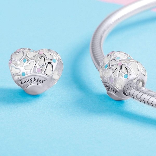 Lamenars Beloved Daughter Heart 925 Sterling Silver Bead Charm Fits European Charm Bracelets & 목걸이