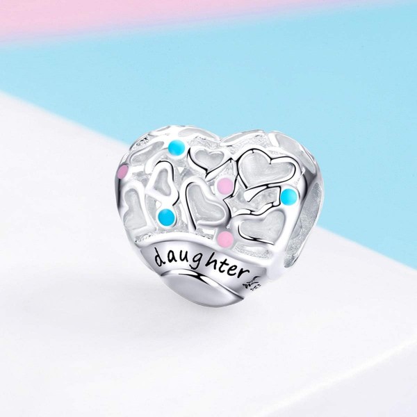 Lamenars Beloved Daughter Heart 925 Sterling Silver Bead Charm Fits European Charm Bracelets & 목걸이