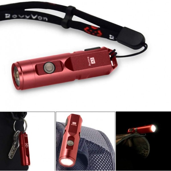 (업그레이드)RovyVon Aurora 650 Lumens Super Bright 야외 EDC 미니 키체인 충전식 LED 손전등,경질 아노다이징 알루미늄 합금 내장 리튬 이온 배터리,방수, A3(빨간색)