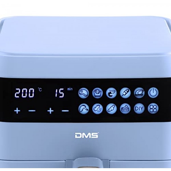 DMS XXXL 7리터 열풍 프라이어, 딥 프라이어, 오븐, 열풍 그릴, 쿠커, 그리스 무함유 및 오일 없음, 10개 프로그램 및 디지털 터치 디스플레이 포함, 타이머, HFG-7(블루)