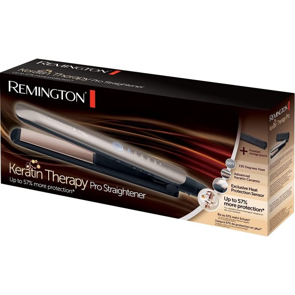 Remington 전문 스트레이트 인두 [모발 손상을 줄이는 열 보호 센서] Keratin Protect(아몬드 오일이 함유된 고품질 케라틴 세라믹 코팅) 디지털 디스플레이, 160-230°C, 모발 스