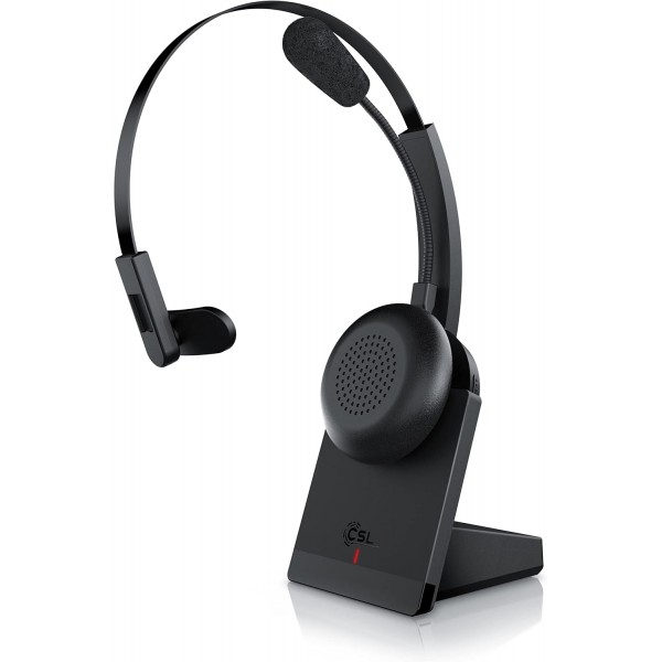 CSL - 충전 스테이션이 있는 무선 헤드셋, 온이어, Bluetooth 5.0, 유연한 마이크가 있는 헤드폰, 다지점, 경량, 핸즈프리, 자동차 및 트럭용 컴퓨터 VoIP 콜 센터 휴대폰