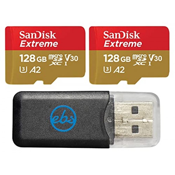 SanDisk Extreme(UHS-1 U3/V30) A2 128GB Micro SD(2팩) GoPro Hero 10용 메모리 카드 Black Action Cam Hero10 SDXC(SDSQXA1-128G-GN6MN) 번들, Stromboli MicroSD 카드 리더기를 제외한 모든 제품 1개 포함