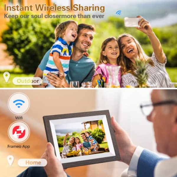 디지털 액자, 10.1인치 디지털 액자, WiFi 1280 x 800 풀 HD IPS 화면, 자동 회전 디지털 액자, 사진/음악/비디오/슬라이드쇼/USB/SD 카드, Frameo 앱을 통해 즉시 공유