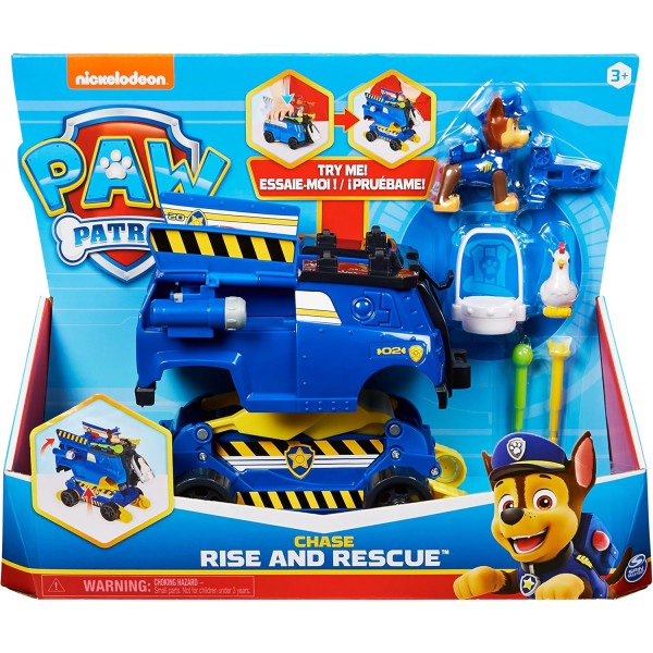 PAW PATROL 10th Anniversary Chases Rise and Rescue 변형 가능한 장난감 자동차, 액션 피규어 및 액세서리 포함 연령 3+ 경찰 차량