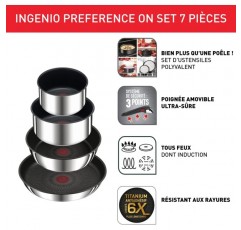Tefal Ingenio Preference On 7 Piece 조리기구 Stainless Steel Safe Non Stick Stackable Space Saving 온도 Display Induction Made in France L9749702