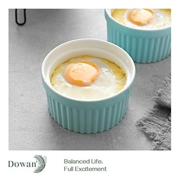 DOWAN 8온스 Ramekins - Creme Brulee 도자기 Ramekins 오븐용 Ramekins, 수플레 Ramekins 그릇 베이킹용 클래식 스타일 Ramekins, 6개 세트, 파란색 8oz 파란색