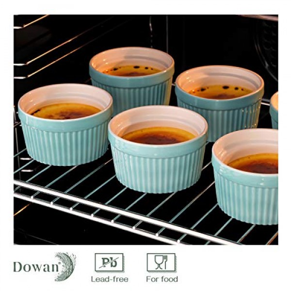 DOWAN 8온스 Ramekins - Creme Brulee 도자기 Ramekins 오븐용 Ramekins, 수플레 Ramekins 그릇 베이킹용 클래식 스타일 Ramekins, 6개 세트, 파란색 8oz 파란색