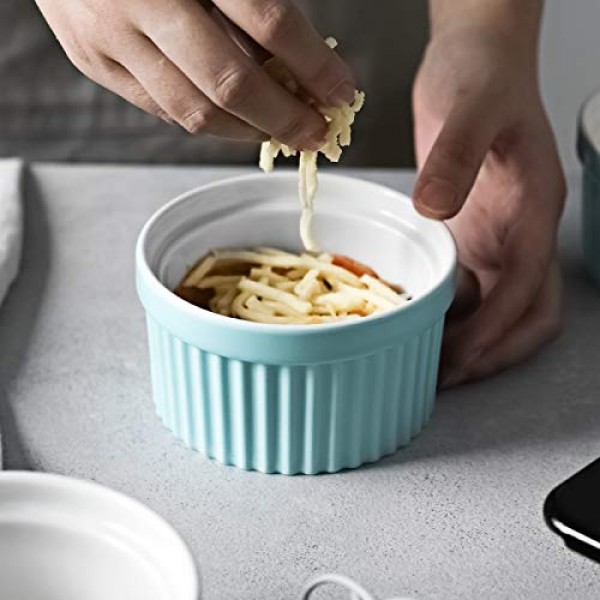 DOWAN 8온스 Ramekins - Creme Brulee 도자기 Ramekins 오븐용 Ramekins, 수플레 Ramekins 그릇 베이킹용 클래식 스타일 Ramekins, 6개 세트, 파란색 8oz 파란색