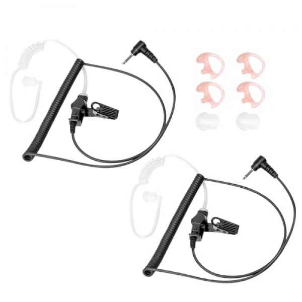 3.5mm 1핀 듣기 전용 Motorola Kenwood Baofeng 등의 스피커 마이크용 음향 튜브 이어폰, 경찰 보안 및 법 집행용 음향 튜브 수신 전용 헤드셋(2팩)