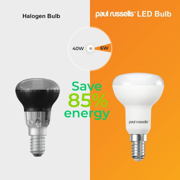 paul russells LED 전구 소형 에디슨 나사 E14, 40w 백열 전구 등가, 6W 470LM LED 전구, 멋진 흰색 4000K, 젖빛 스포트라이트 SES R50 에너지 절약 전구 6개 팩