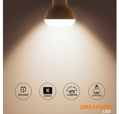 paul russells LED 전구 소형 에디슨 나사 E14, 40w 백열 전구 등가, 6W 470LM LED 전구, 멋진 흰색 4000K, 젖빛 스포트라이트 SES R50 에너지 절약 전구 6개 팩