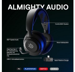 SteelSeries Arctis Nova 4P Wireless – 다중 플랫폼 게임용 헤드셋 – 360° 서라운드 사운드 – 2,4GHz 고속 무선 – 36 Std. Akkulaufzeit – USB-C – Gen 2-Mikrofon – PS, PC, PSVR 2, Switch Arct