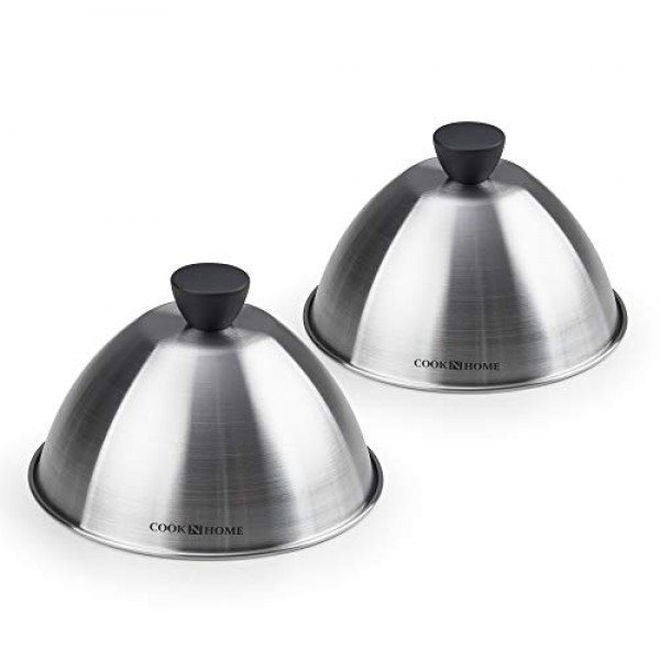 Cook N Home 02664 스테인리스 스틸 그릴 요리용 찜용 돔 뚜껑, 2팩, 6인치, 실버