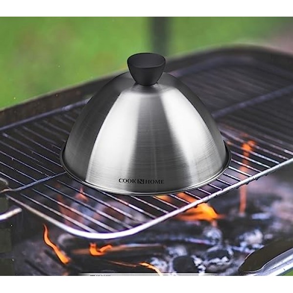 Cook N Home 02664 스테인리스 스틸 그릴 요리용 찜용 돔 뚜껑, 2팩, 6인치, 실버