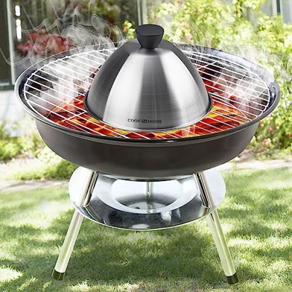 Cook N Home 02664 스테인리스 스틸 그릴 요리용 찜용 돔 뚜껑, 2팩, 6인치, 실버