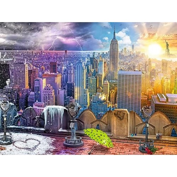 Ravensburger 16008 성인을 위한 낮과 밤 뉴욕 스카이라인 1500 조각 퍼즐 - 모든 조각은 독특하며 소프트클릭 기술로 조각이 완벽하게 맞춰진다는 의미, 파란색