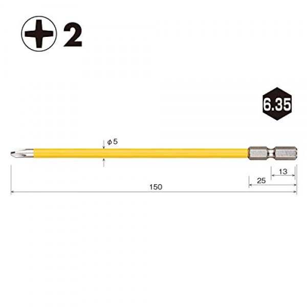 VESSEL USB162150 전기 볼 그립 비트(코팅 튜브 포함), 드라이버와 호환 가능 +0.08 x Φ0.2 x 5.9인치(2 x 5 x 150mm), 1개