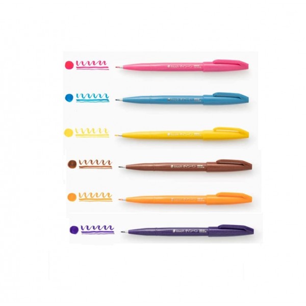 Pentel Flexible Brush-like Fiber Pen 보조 컬러 세트 - 옐로우, 바이올렛, 라이트 블루, 핑크, 오렌지