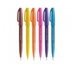 Pentel Flexible Brush-like Fiber Pen 보조 컬러 세트 - 옐로우, 바이올렛, 라이트 블루, 핑크, 오렌지