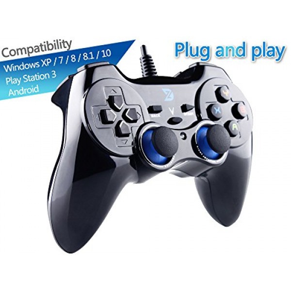 PC/노트북 컴퓨터(Windows XP/7/8/10/11) 및 PS3 및 Android 및 Steam용 ZD-V+ USB 유선 게이밍 컨트롤러 게임패드 - [블랙]