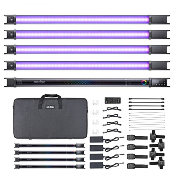 Godox TL60 RGB 튜브 라이트, CRI 96 TLCI 98, 색온도 2700K~6500K, 100% 밝기(LUX), 39 FX 효과, 2.4G 무선, APP 제어/DMX 제어 지원(4PCS)