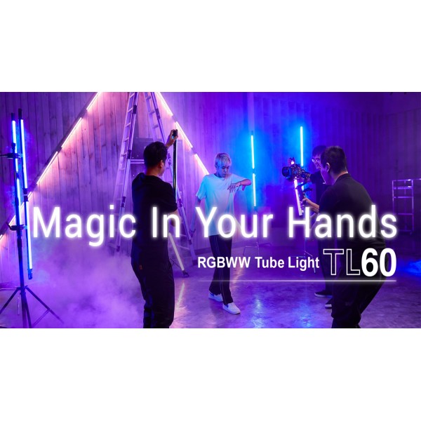 Godox TL60 RGB 튜브 라이트, CRI 96 TLCI 98, 색온도 2700K~6500K, 100% 밝기(LUX), 39 FX 효과, 2.4G 무선, APP 제어/DMX 제어 지원(4PCS)