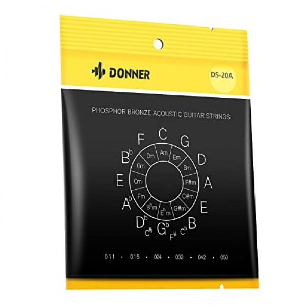 Donner 어쿠스틱 기타 현 - 가벼운 어쿠스틱 강철 현 인청동 코팅, 6현 1팩, 11-50, 따뜻하고 밝으며 균형 잡힌 어쿠스틱 톤, 항산화 코팅, DAS-20L