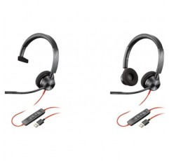 Plantronics - Blackwire 3310 USB-A(폴리) - 마이크 붐이 포함된 유선 1이어 헤드셋(모노) 및 마이크 붐이 포함된 Blackwire 3320 USB-A(폴리) - 마이크 붐이 포함된 유선 2이어 헤드셋(