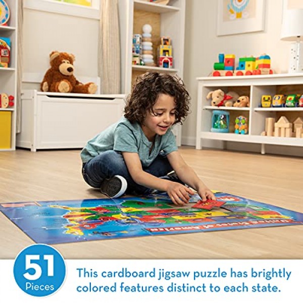 Melissa & Doug 미국 지도 바닥 퍼즐(51개, 2 x 3피트), 멀티