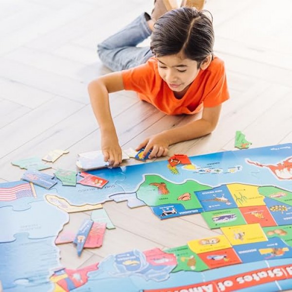 Melissa & Doug 미국 지도 바닥 퍼즐(51개, 2 x 3피트), 멀티