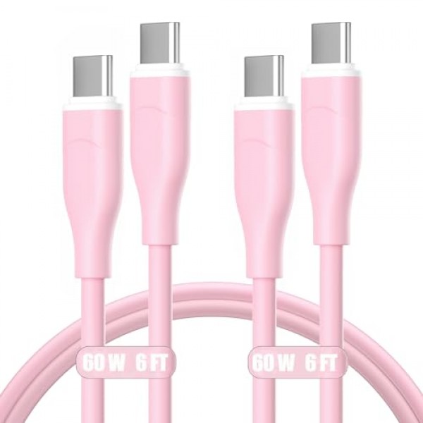 USB-C - USB-C 고속 충전 케이블(2팩, 6피트) Apple 인증 USB C 코드용 60W Type C 충전기 케이블 iPhone 15 Pro Max Plus와 호환 삼성 S24 S23 S22 MacBook Air iPad Pro - 핑크