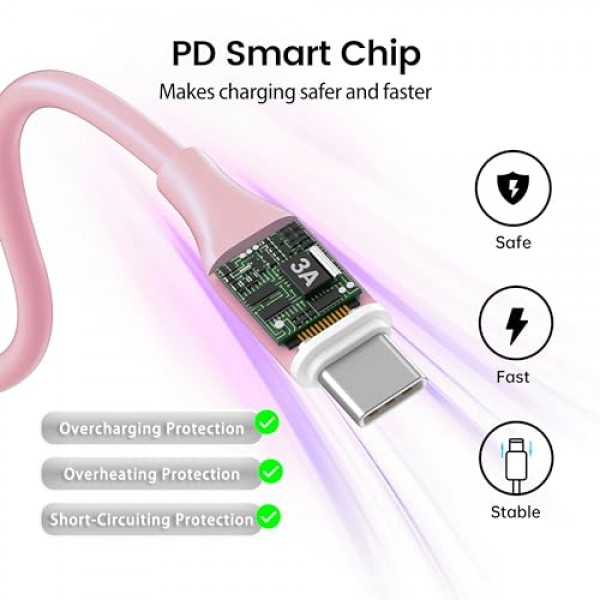 USB-C - USB-C 고속 충전 케이블(2팩, 6피트) Apple 인증 USB C 코드용 60W Type C 충전기 케이블 iPhone 15 Pro Max Plus와 호환 삼성 S24 S23 S22 MacBook Air iPad Pro - 핑크