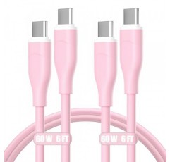 USB-C - USB-C 고속 충전 케이블(2팩, 6피트) Apple 인증 USB C 코드용 60W Type C 충전기 케이블 iPhone 15 Pro Max Plus와 호환 삼성 S24 S23 S22 MacBook Air iPad Pro - 핑크