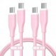 USB-C - USB-C 고속 충전 케이블(2팩, 6피트) Apple 인증 USB C 코드용 60W Type C 충전기 케이블 iPhone 15 Pro Max Plus와 호환 삼성 S24 S23 S22 MacBook Air iPad Pro - 핑크